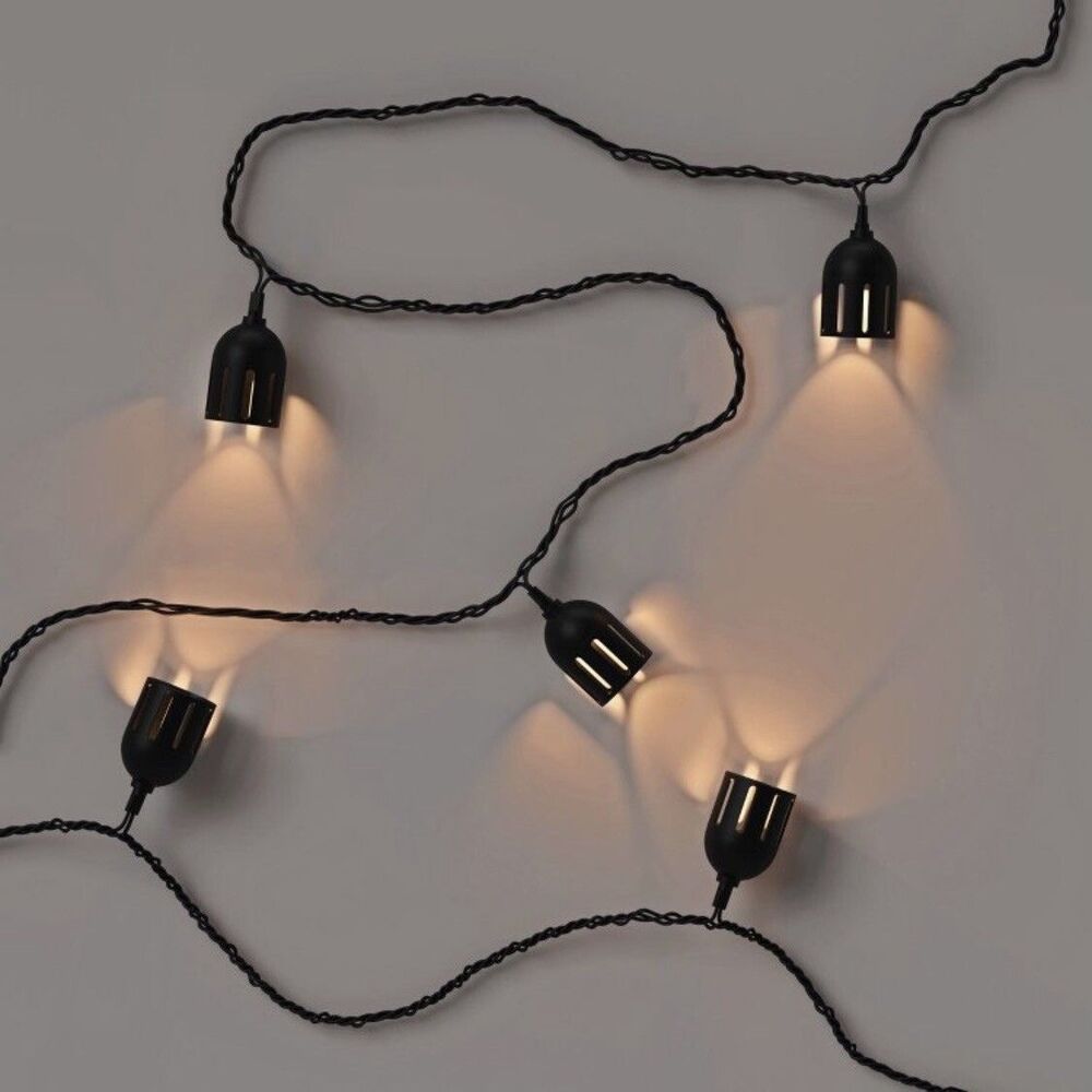 Lot of 2: 10 Ct Incandescent Outdoor String Lantern Lights Black Punched 11’
